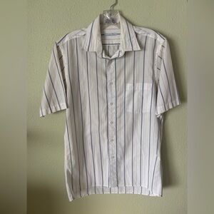 Vintage Christian Dior Cream Striped Short Sleeve Button Down Shirt Size: Small